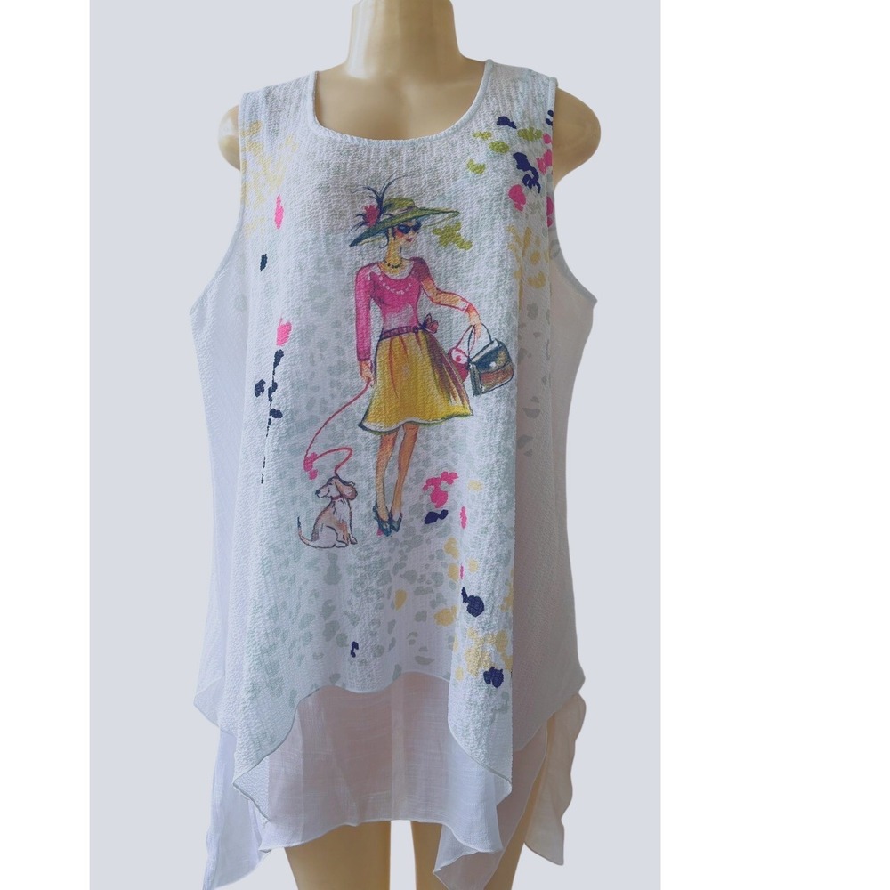 VTG Impulse California White Women's Graphic Art Sleeveless Tunic Tank Top L USA